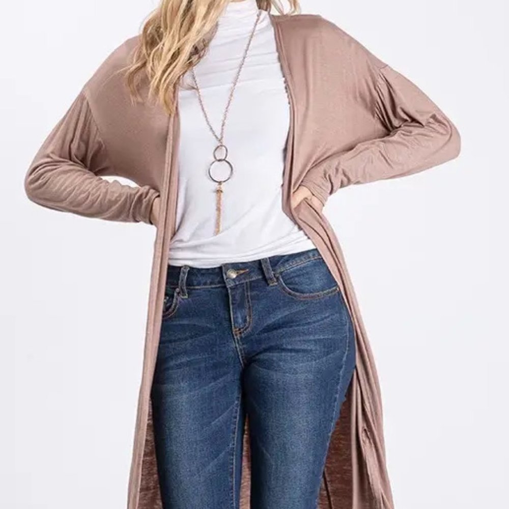 Solid duster with an open front and long sleeves Cardigans